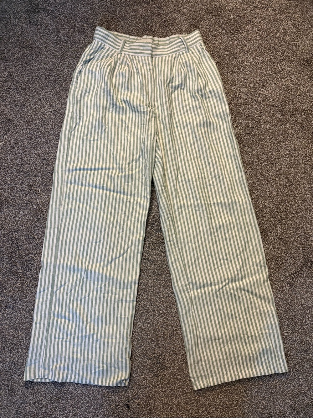 Abercrombie & Fitch Green and White Striped Wide-Leg Trousers